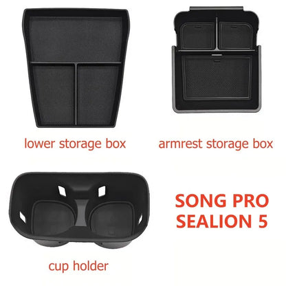 For BYD SONG PRO Sealion 5 DMi Armrest Storage Box Cup Holder 2026 2025 2024 Car Interior Accessories