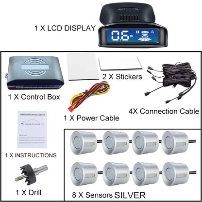 LCD Monitor 4 Sensor Radar Detection System 12 Color Backlight Display 12V Parking Sensor Reverse Assist Kit