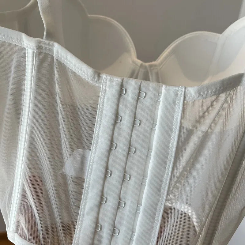 French Long Fishbone Mesh Patchwork Bra Set Slim Shaping Chest Lift Up Sexy Lingerie Outfit Soft Comfortable Underwear S-XL Suit
