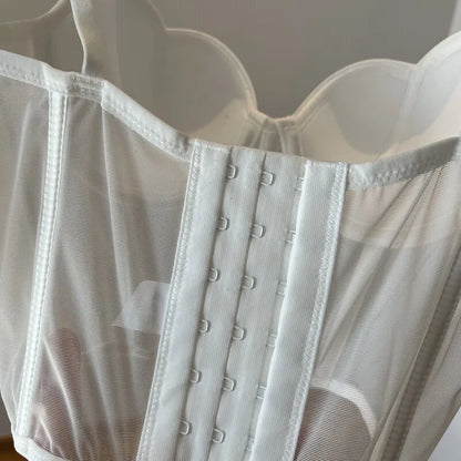 French Long Fishbone Mesh Patchwork Bra Set Slim Shaping Chest Lift Up Sexy Lingerie Outfit Soft Comfortable Underwear S-XL Suit