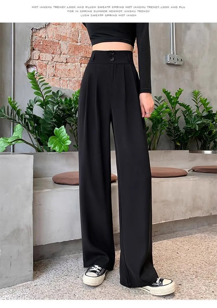 High Waist Straight Leg Suit Pants Women's Summer Thin Large Size Fat MM Hip Covering Slim Wide Leg Trousers Korean Style