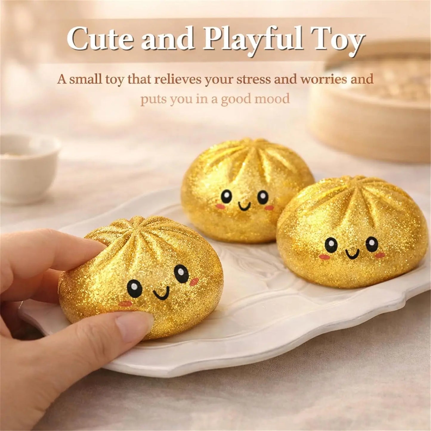 Glitter Dumpling Squishy Toy with Box Soft Sensory Squeeze Stress Relief Fidget Toy Cute Dumpling Slow Rising Gift for Kids Adul