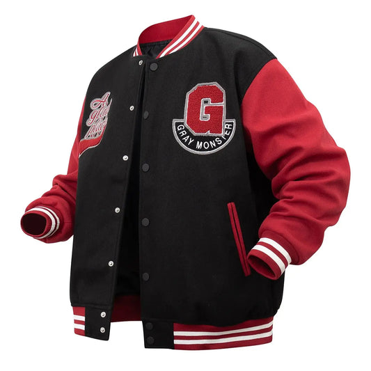 Men's Letterman Jacket Vintage Vasity Baseball Coat Casual Streetwear Outerwear with 'G' Letter Embroidery & Inner Pocket