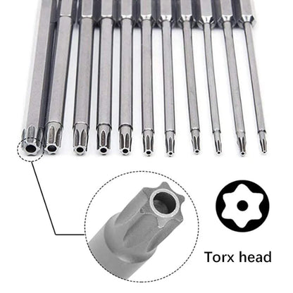 11PCS Torx Head Screwdriver Bit Set Magnetic 1/4" Hex Shank S2 Steel 3 Inch Long Drill Bits Security Torx Bits T6-T40 50/100mm