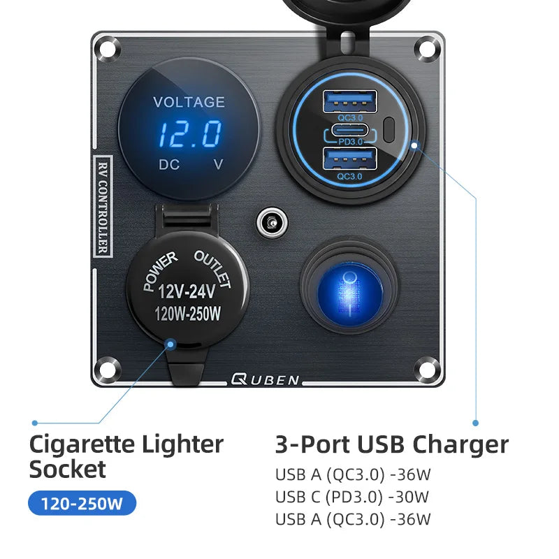 12v Usb Dual Car Cigarette Lighter Socket Charger Mobile Phone Power Waterproof Usb Port Adapter 5v Sockets Voltmeter Digital