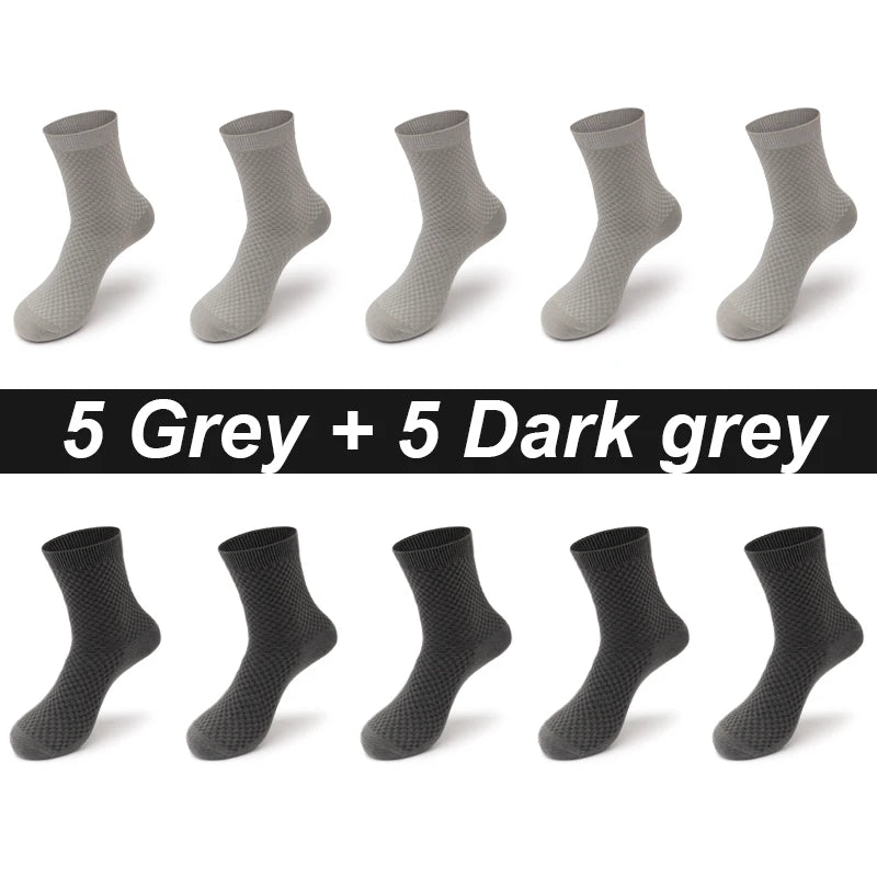 10Pairs/Lot Men's Bamboo Fiber Socks Long Black Business Soft Breathable New High Quality  Autumn for Male Socks Plus Size 39-48