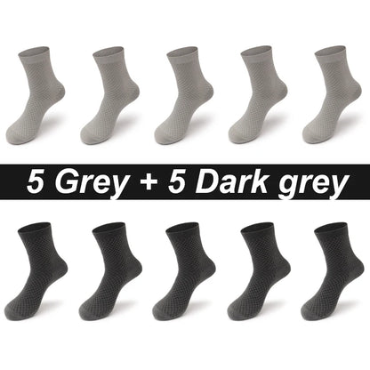 10Pairs/Lot Men's Bamboo Fiber Socks Long Black Business Soft Breathable New High Quality  Autumn for Male Socks Plus Size 39-48