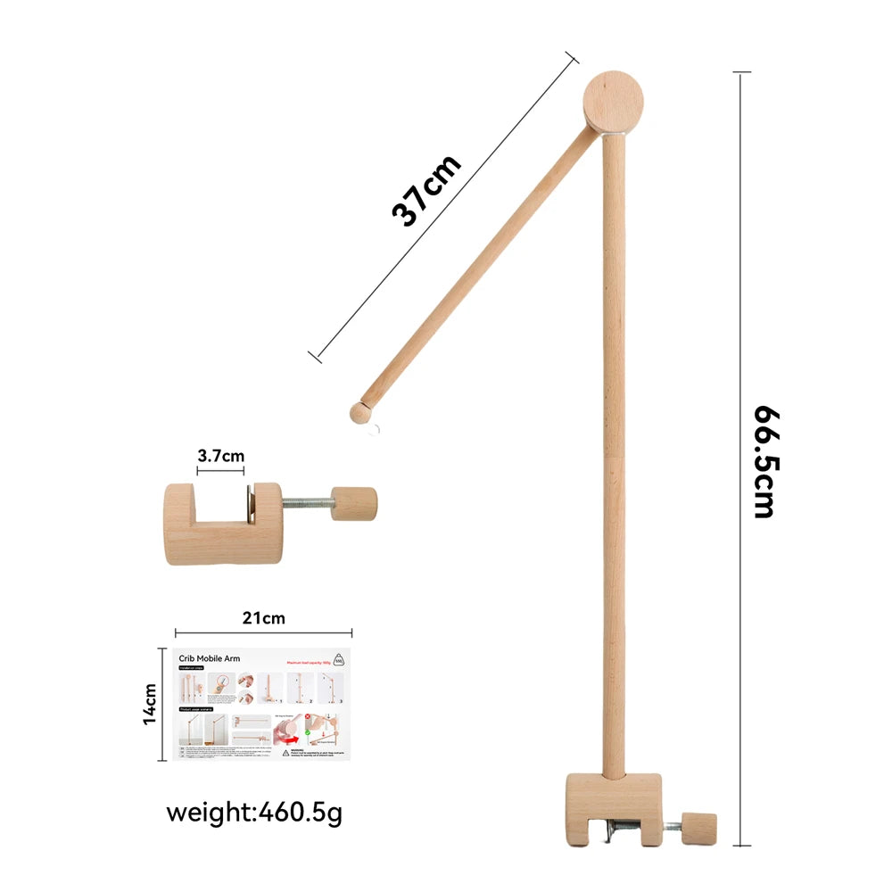 Wooden Universal Crib Mobile Stand 360 Degree Rotate Arm Height Adjustable Stable Anti Tip Base Tools Free Assembly for Nursery