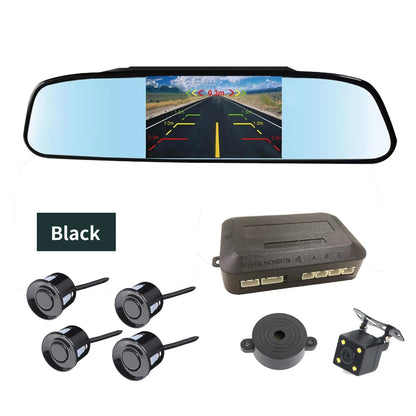 Rearview Mirror Reverse Radar 4 Probes Anti-dazzling Original Fit Parking Monitor Detector Auto Safety Auxiliary System