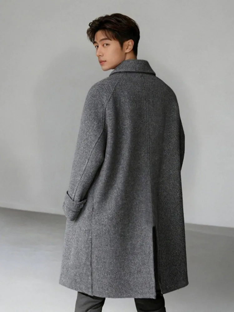 High Quality Men Double Face Wool Coat Business Casual Work Autumn Winter Warm Real Sheep Fur Long Coats Windbreaker Trench Grey