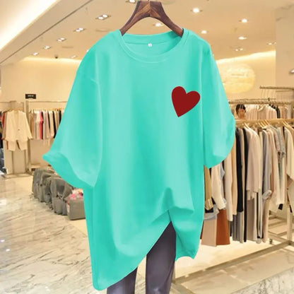 Women Fashion Pure Cotton Love Printing T-shirts Summer Casual Versatile O-neck Short Sleeve Top Tee Office Lady Basic Pullovers