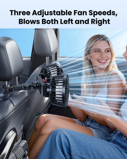Eary Car Back Seat USB Dual Head Cooling Fan 3 Speeds 360°Rotatable Headrest Auto Summer Air Fans For Car Van Truck Accessories