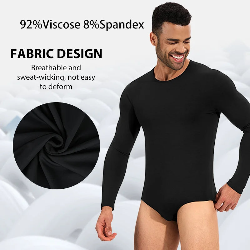 :Men's Long Sleeve Shapewear Bodysuit High Stretch Full Body Shaper Tummy Control Slimming Faja Round Neck Thermal Undershirt