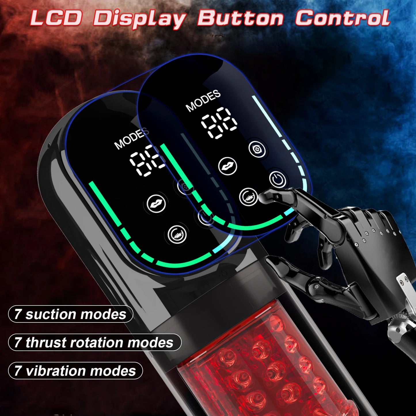 Automatic male Masturbator Pocket Cat 7 push Rotary vibration Suck Lick Stroking vacuum pump and LCD Screen Penis pump Adult toy