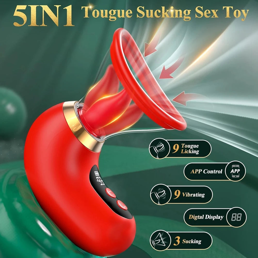 Sucker Tongue Licking Vibrator App Control Female Orgasm Vagina Nipples Clitoris Stimulator Masturbator  Sex Toy for Women
