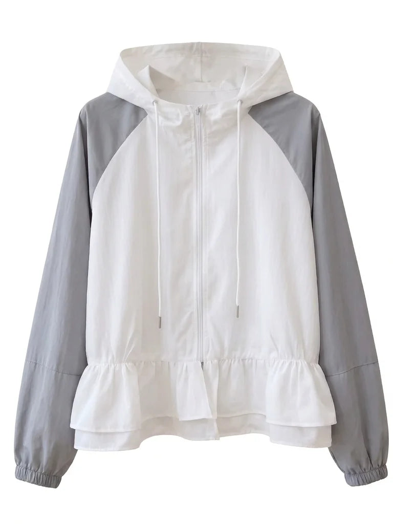 Women's Lightweight Breathable Sun Protection Clothing Short Length Loose Fit  Shirt with Hood And Patchwork Hem Casual O...