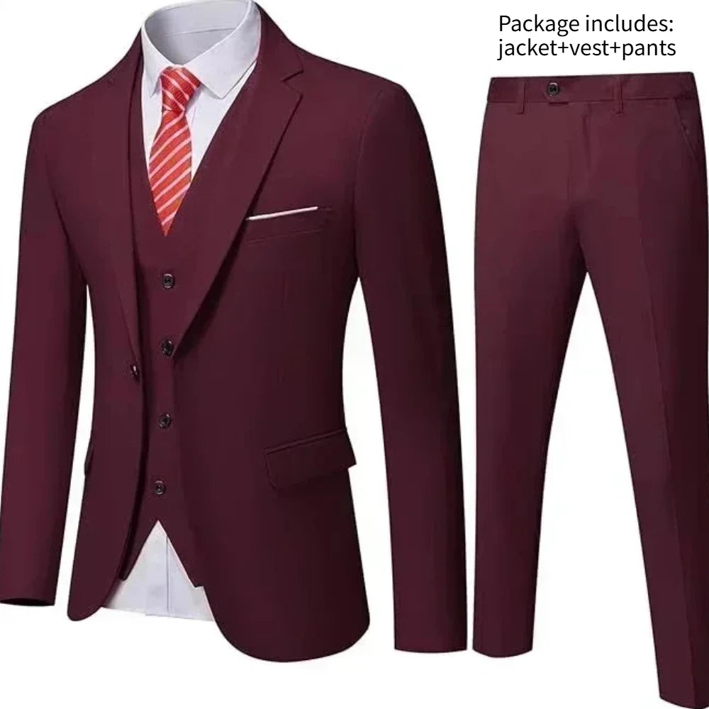 Elegant Men Suit For Wedding 3 Pieces 2 Sets Jackets Vest Pants Blazers Full Fashion Slim Fit Coats 2025 Formal Classic Costume