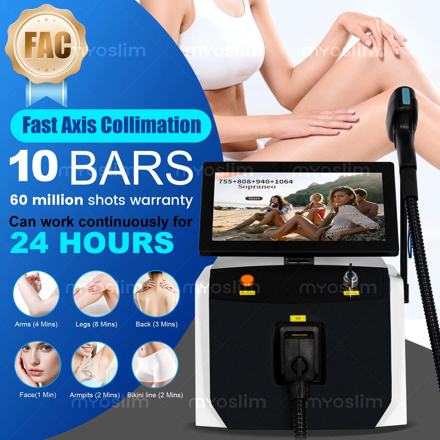 FAC 10Bars Level 2 Laser Permanent Painless Hair Removal Machine 808 4 Wavelength Professional Salon Beauty Equipment CE