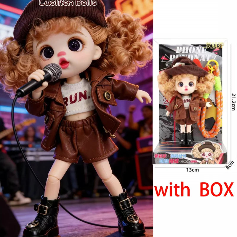 13cm Bjd Doll Trendy Collectible Toy Four Series Styles Changeable Outfit Phone Backpack Pendant Free Dopamine Color Lanyard Mul