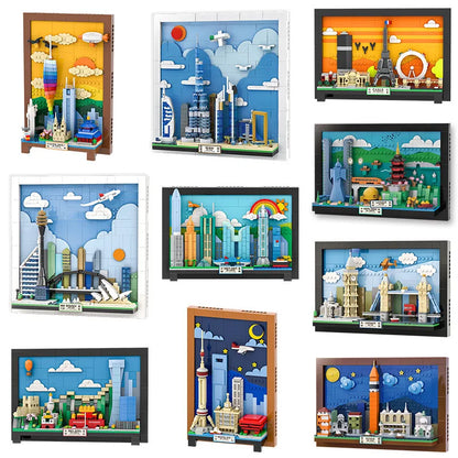 City postcard street view assembly building blocks toys creative ornaments model children's holiday gifts