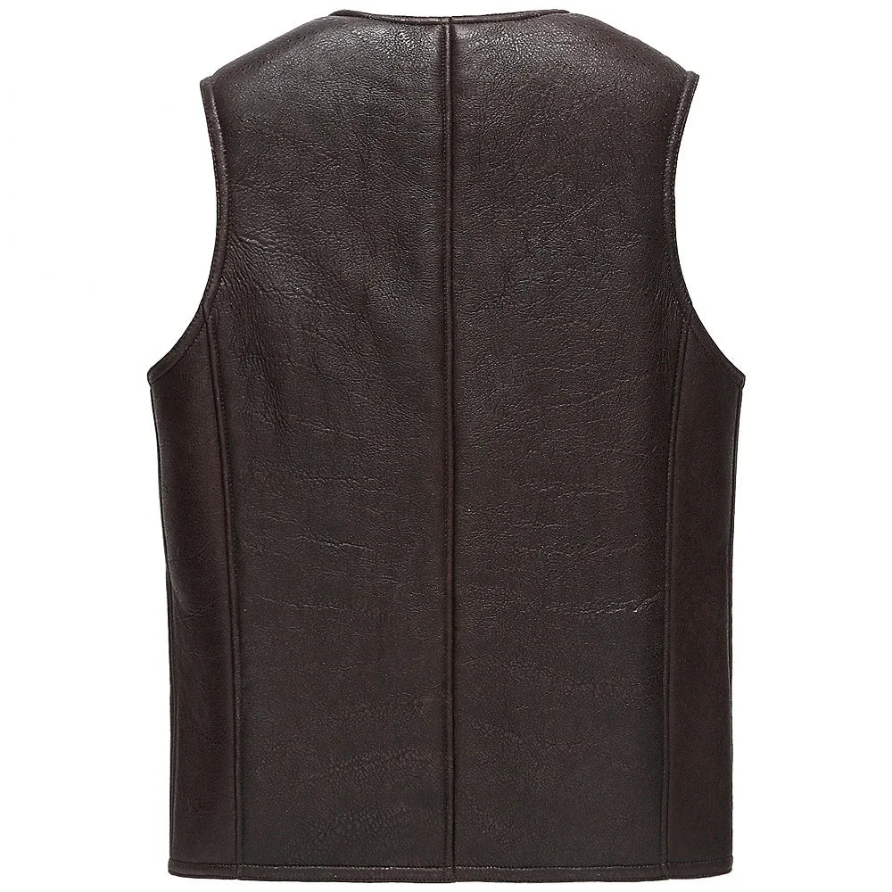 Genuine Leather Jacket Men Winter Real Fur Vest Real Lamb Fur Coat Men Thick Warm Jacket Lamb Wool Vest куртка мужская зимняя FC
