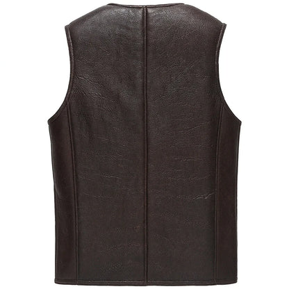 Genuine Leather Jacket Men Winter Real Fur Vest Real Lamb Fur Coat Men Thick Warm Jacket Lamb Wool Vest куртка мужская зимняя FC