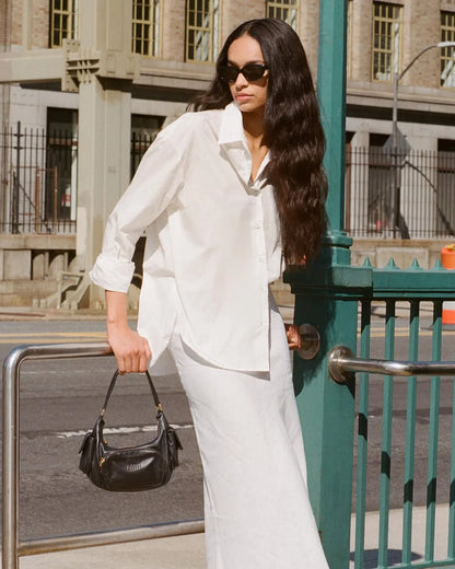 100% Cotton Loose Solid Color Basic Shirt For Women Spring 2026 Elegant Office Ladies Lapel Collared Cardigan Long-Sleeve Shirts