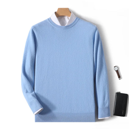 2025 100% Pure Merino Wool Men's Round Neck Pullover Solid Color Plus Size Casual Sweater Autumn And Winter Sports Cashmere Top