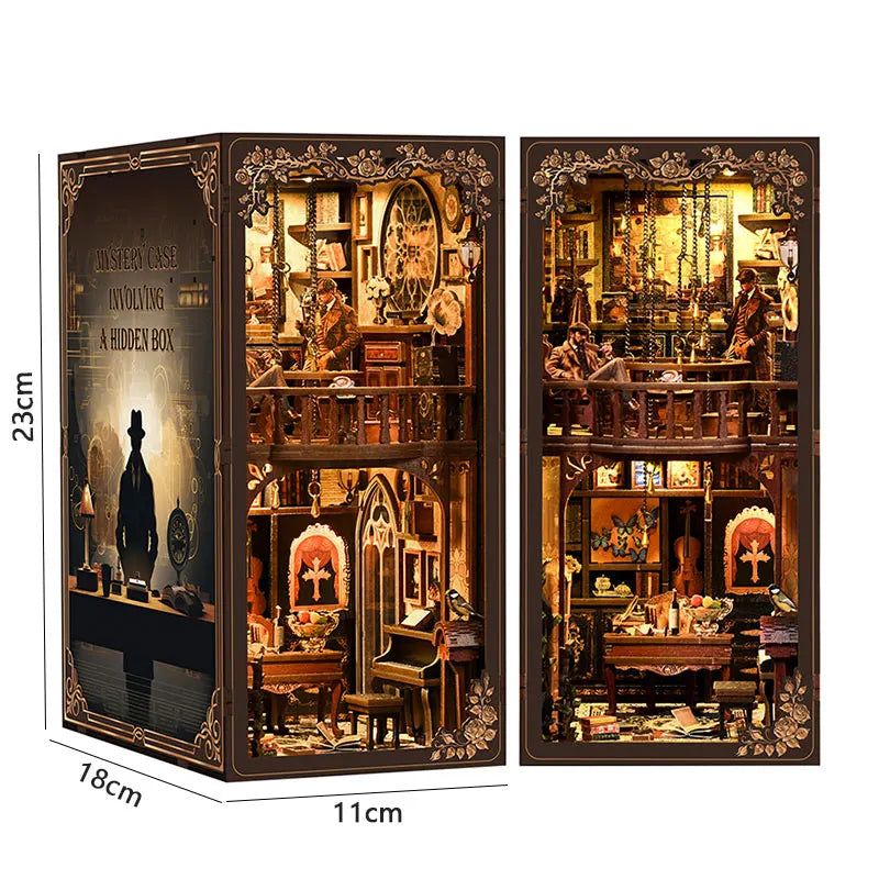 Zuuton DIY Wooden Book Nook Shelf Insert Kit Japanese Alley Miniature Model with LED Light 3D Puzzle Bookend Creative Gift Home