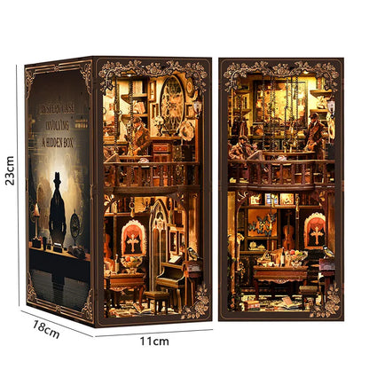 DIY Detective Mystery Book Nook Kit with LED Lights Wooden Bookend Bookshelf Insert Handmade Craft Gift for Book Lovers Adults