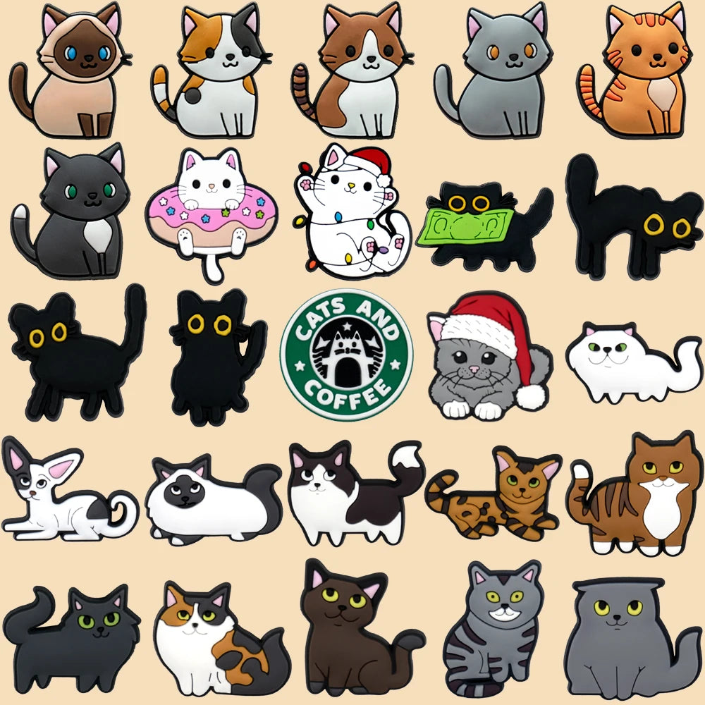 1/100pcs Cat Pin for Shoe Sphinx Orange Cat Black Cat Cute Shoe Charms for Women Girl Kids Sandal Accessories Buckle Decorations