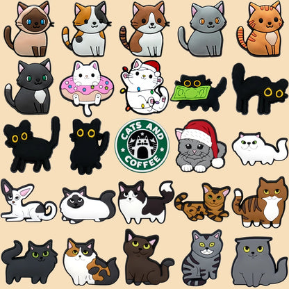 1/100pcs Cat Pin for Shoe Sphinx Orange Cat Black Cat Cute Shoe Charms for Women Girl Kids Sandal Accessories Buckle Decorations