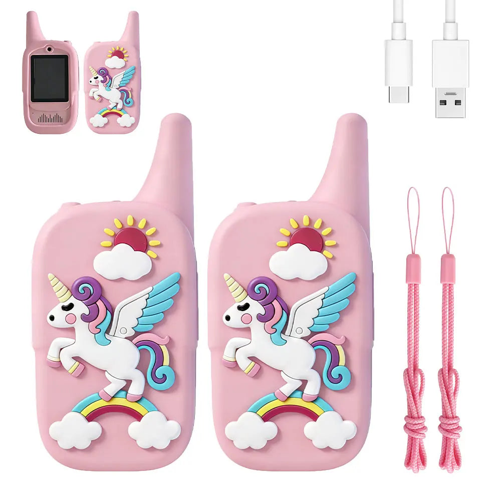 Christmas 2pcs Video Walkie Talkie Video Intercom HD Rechargeable Voice Fonts One-Click Call Cartoon Voice Changer Gift for Kids