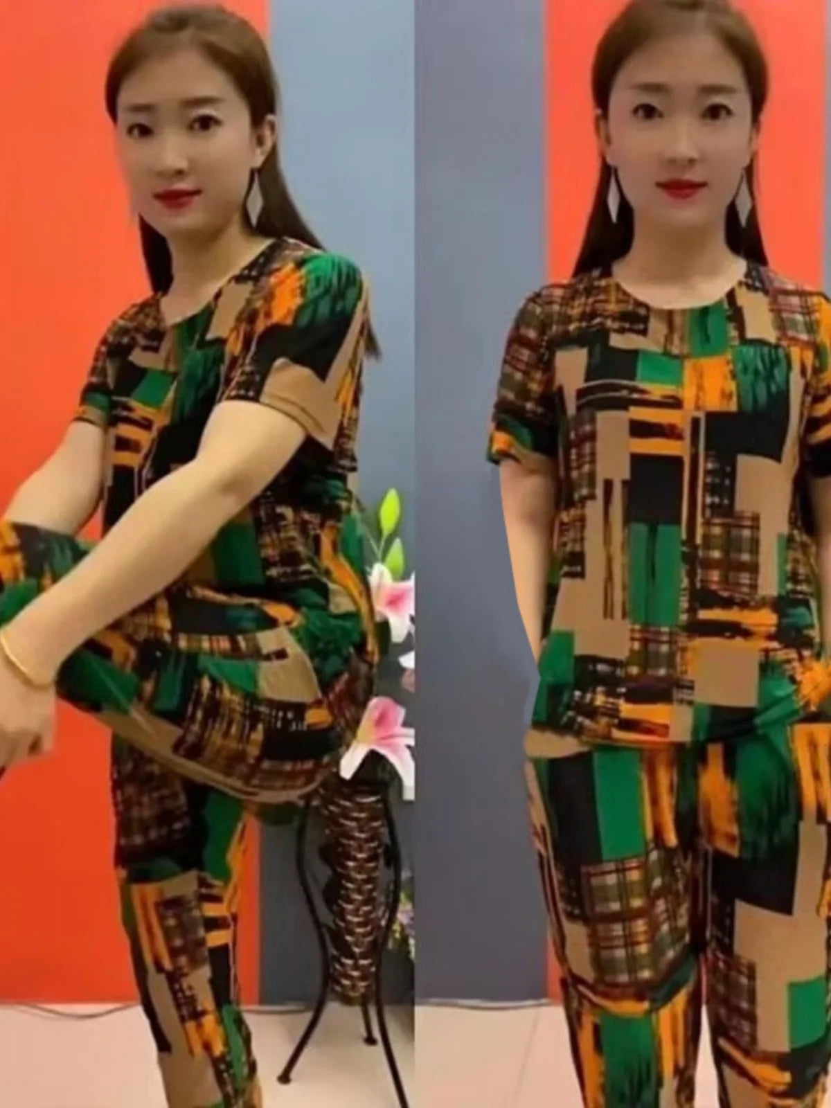 Summer 2025 Ice Silk Loose Fit Short Sleeve round Neck Two Piece Set for Middle-Aged And Elderly Casual Style Comfortable Wear