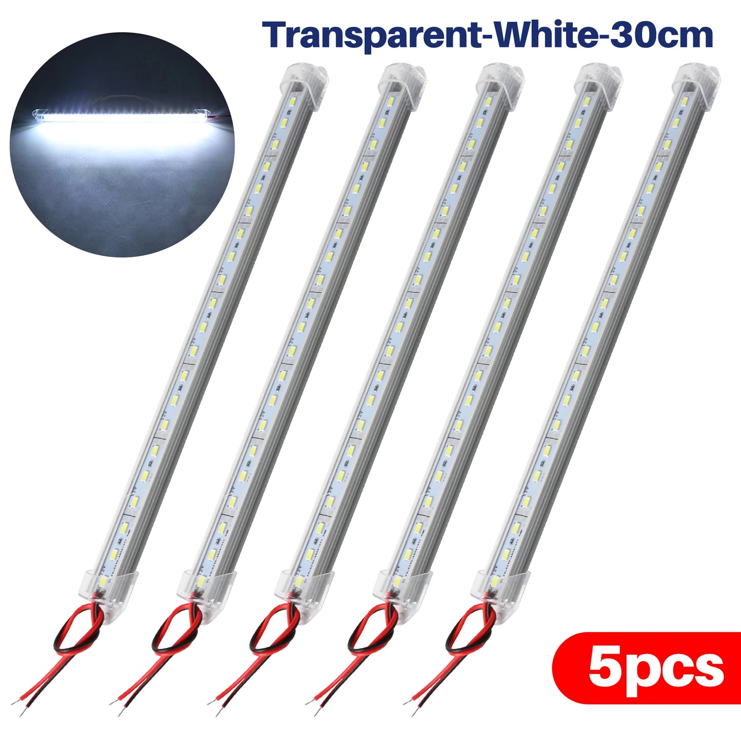 5/10PCS 12V 30/50CM Interior LED Car Light Bar Transparent Rigid Strip Lamp Van Bus Caravan Display Cabinet Under Counter Closet