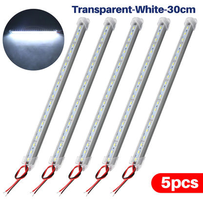 5/10PCS 12V 30/50CM Interior LED Car Light Bar Transparent Rigid Strip Lamp Van Bus Caravan Display Cabinet Under Counter Closet