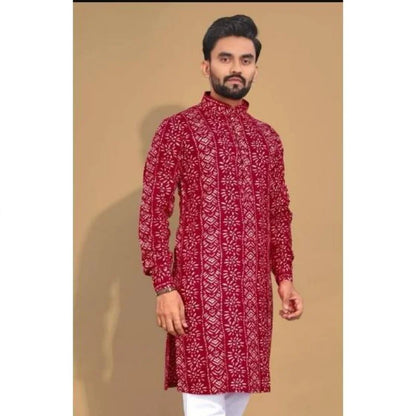 Men Digital Printed Kurta Vardha Regular Fit Mandarin Collar Long Suitable All Occasions Such Wedding Hari Raya Aidilfitri
