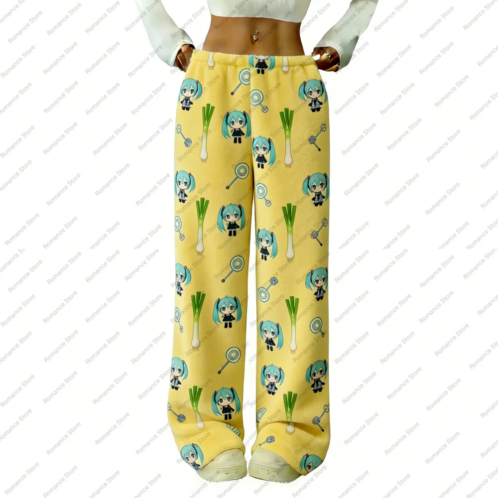 Hatsuned Mikues Cartoon Flannel Pajama Pants for Women Voice Anime Lounge Sleep Pajama Pants Spring Autumn And Winter Trousers