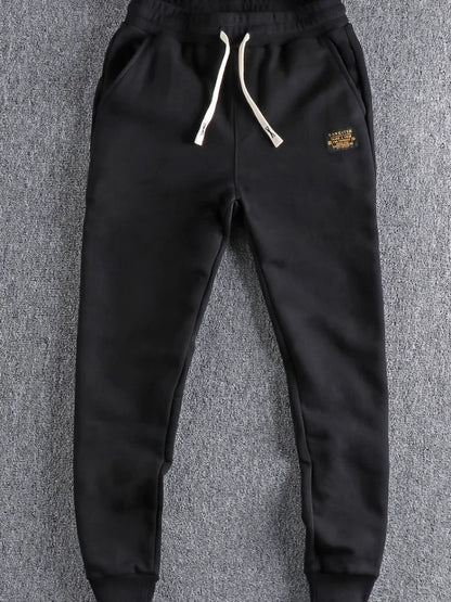Autumn Winter American Retro Heavyweight Velvet Sweatpants Men's Fashion Pure Cotton Drawstring Sport Casual Ankle-tied Pants