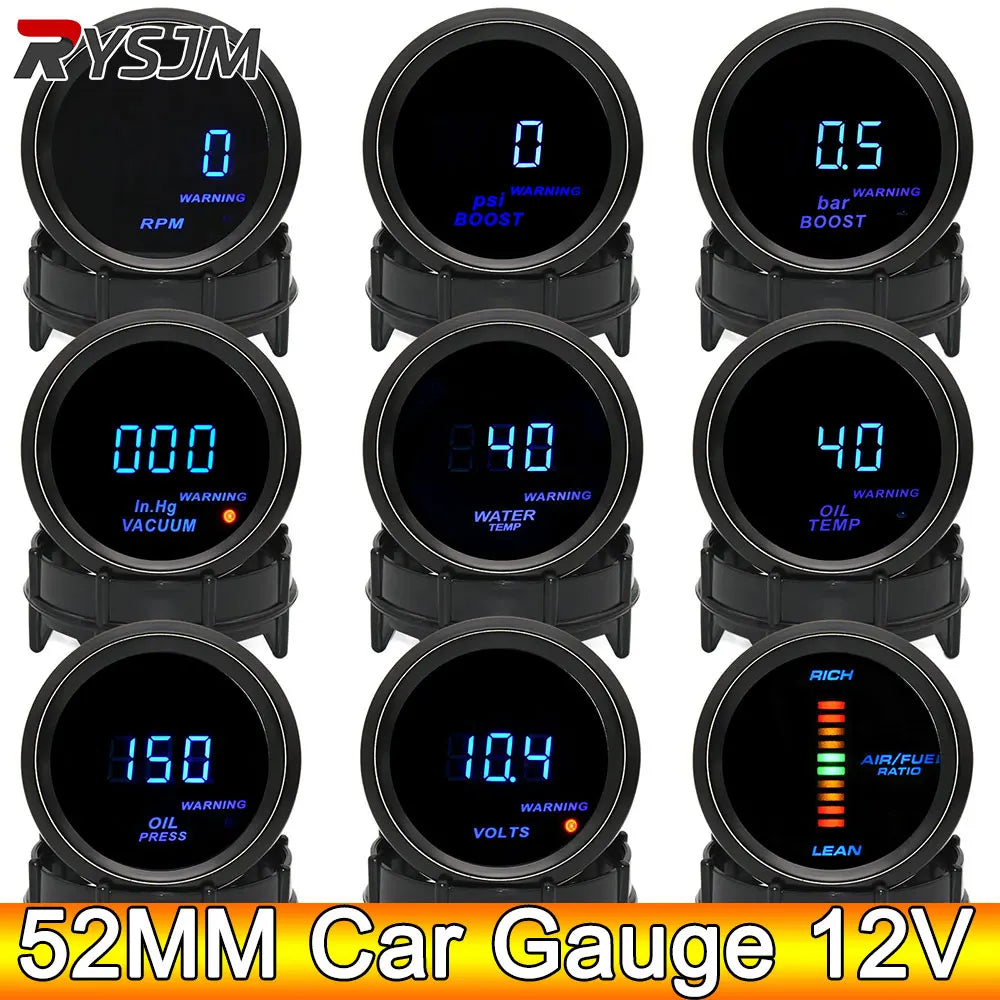 AD Digital Turbo Boost Gauge BAR PSI 52mm Car Water Temp Meter Oil Temp Oil Pressure Gauge Voltmeter Tachometer EGT Gauge Holder