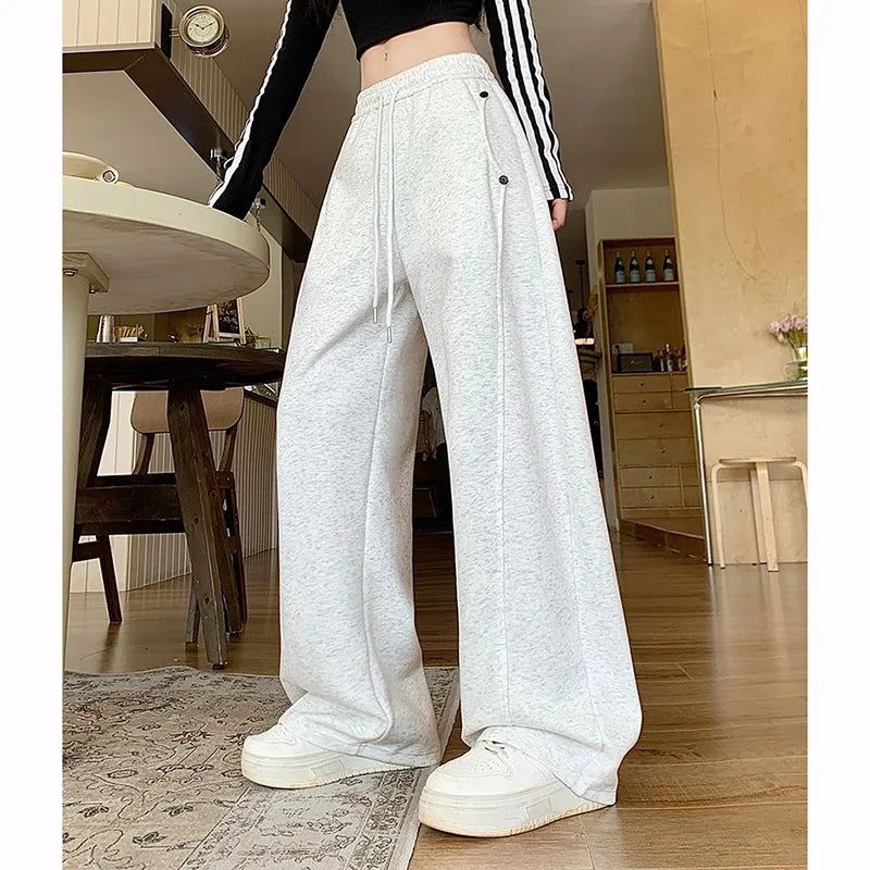 Girls Solid Loose Fit High Waist Trousers 2025 Classic Female Wide Leg Sweatpants Women Korean Fashion Casual Pants