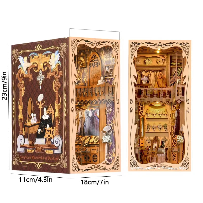 DIY Book Nook Kit Miniature Wooden 3D Puzzle Bookshelf Dollhouse Model Bookend Building Home Decoration For Christmas Gift
