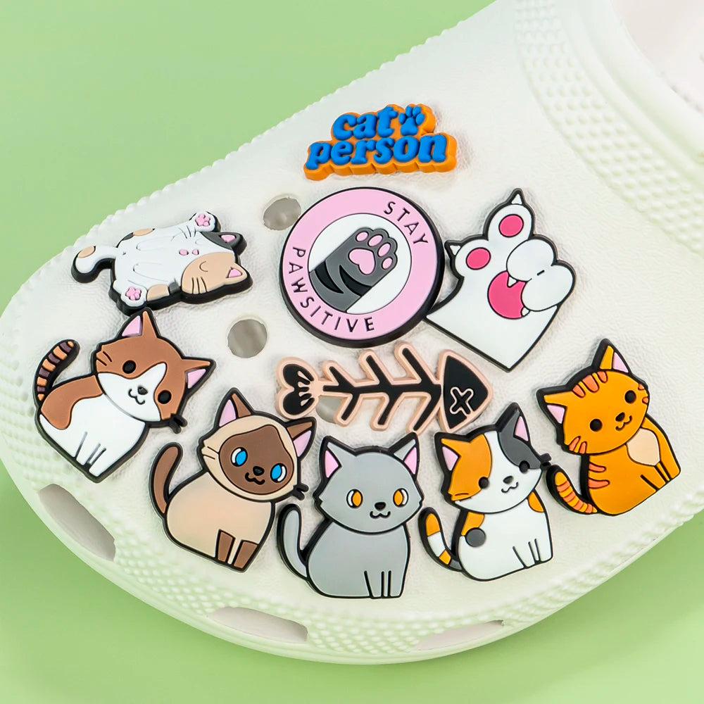 1/50/100pcs Cat Shoe Charms Sphinx Orange Cat Pins for Shoe Accessories Cute Decorations for Kids Women Clog Buckle Ornament