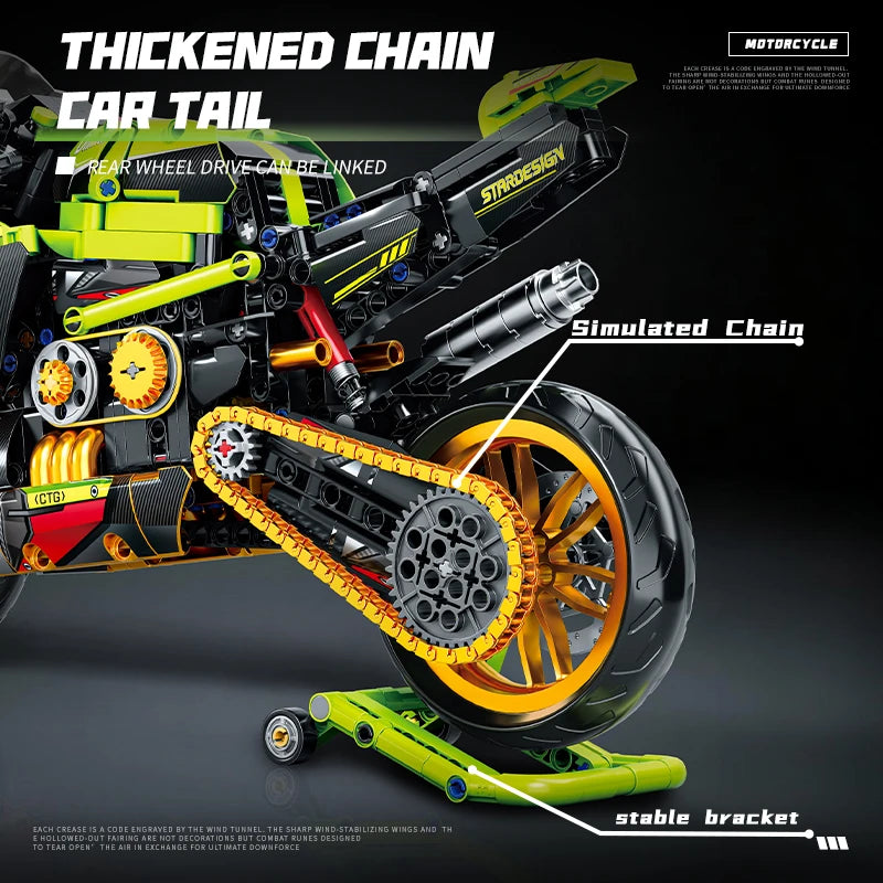 2026 Technical 1:8 City Green Motorcycle Building Blocks Set Super Motorbike Model Kit STEM Assembled Toys Gifts 14+ Adult
