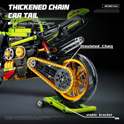 2026 Technical 1:8 City Green Motorcycle Building Blocks Set Super Motorbike Model Kit STEM Assembled Toys Gifts 14+ Adult