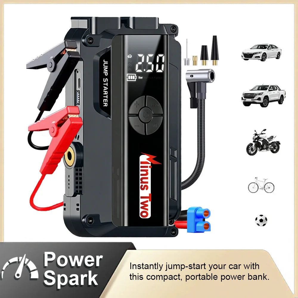 4 in 1 Portable Jump Starter 1000A Peak, 150PSI Air Compressor, 12V Battery Booster Power Pack for Petrol Diesel Truck SUV