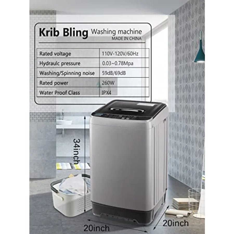 Full Automatic Washing Machine for RV, Camping, Apartment, Dorm: Dark Grey Portable Washer with LED Display, 17.7 lbs Capacity,