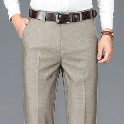 Men's Business Casual Trousers Drapey Elastic Straight Leg Spring Summer Fashionable Polyester Fiber Anti-Wrinkle Dad Pants