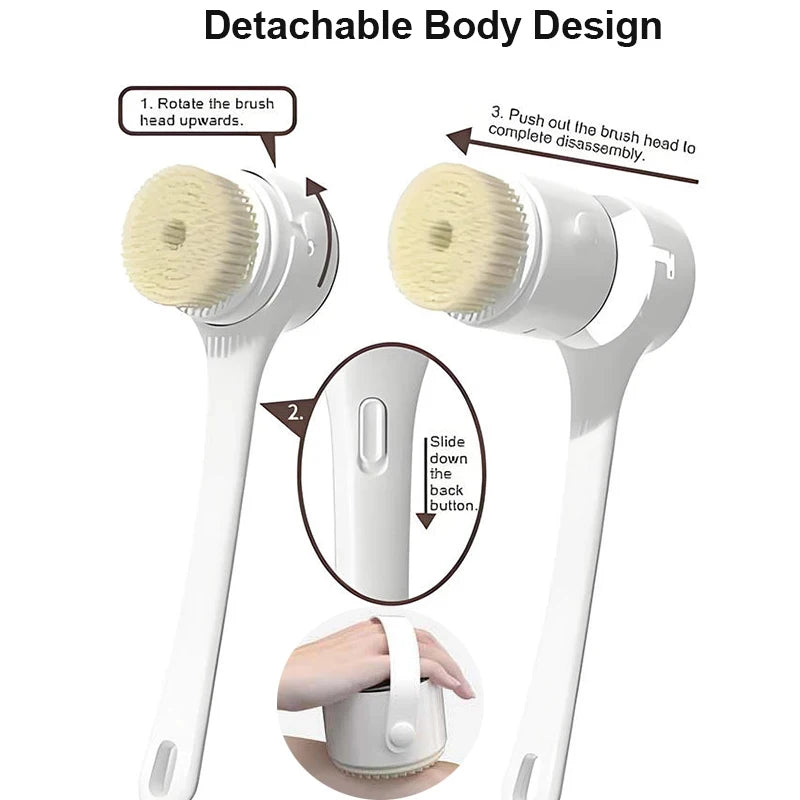 2026 Digital Display Electric Long Handle Bath Brush Automatic Rotating Back Scrubber USB Rechargeable Body Exfoliating Mud Remo