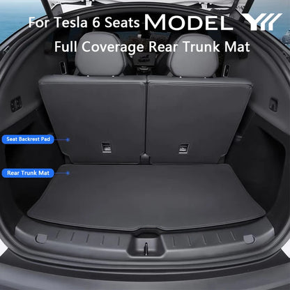 For Tesla Model YL 6-Seater Rear Trunk Mat Leather Full Coverage Seat Backrest Protective Pad Cover Cargo Liner Anti Dirty Mat
